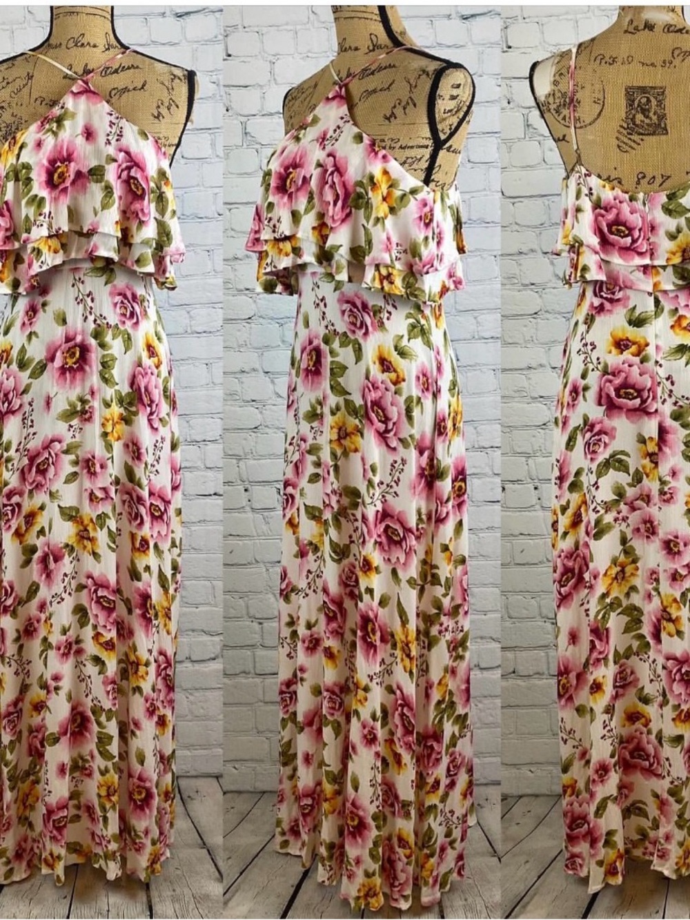 Spy Zone Exchange Pink Floral Choker Neck Ruffled Maxi
